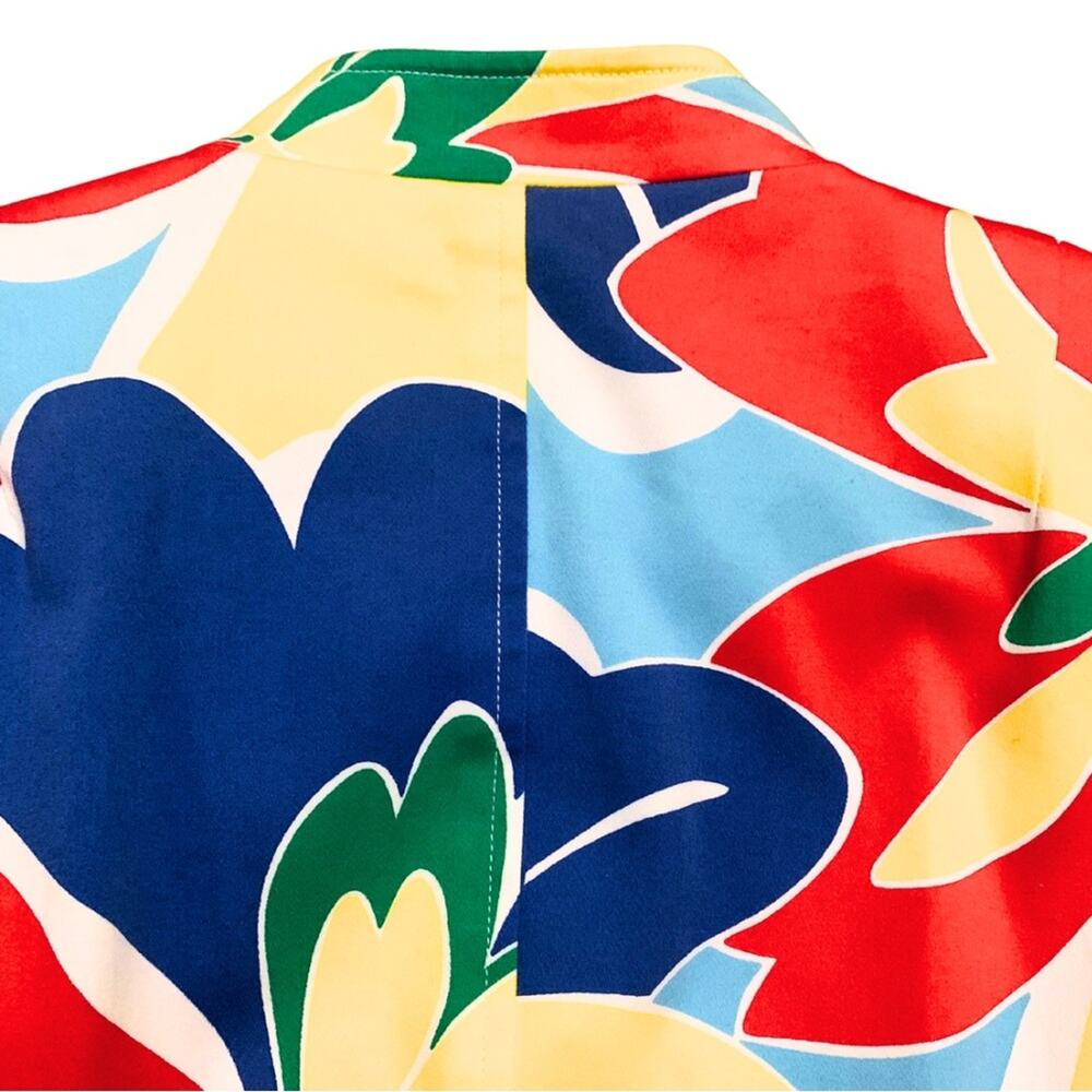 David Meister Red Blue Yellow Bold Colorful Floral Jacket 8 Vintage Art to Wear - Picture 8 of 11